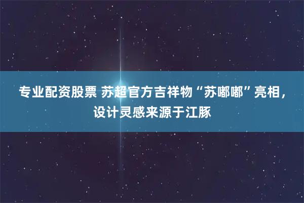 专业配资股票 苏超官方吉祥物“苏嘟嘟”亮相，设计灵感来源于江豚
